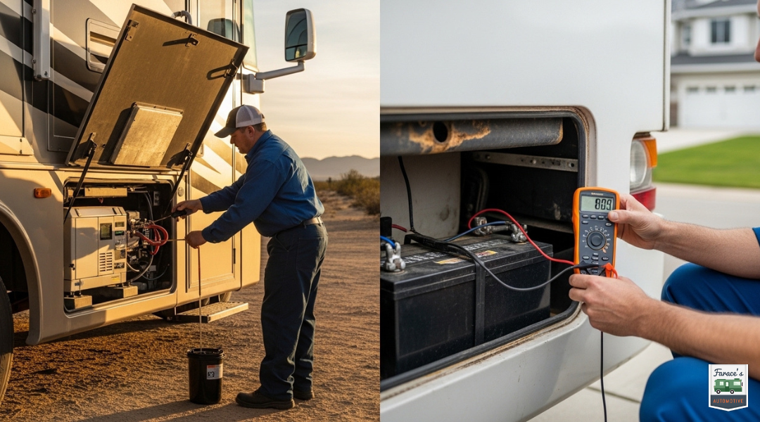 RV generator troubleshooting during trip vs storage failure in Southern California